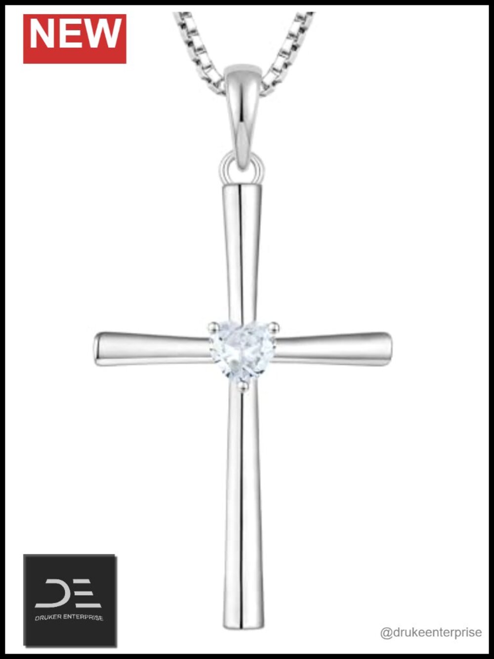 925 Sterling Silver Cross Necklace Heart Cut Birthstone Pendant